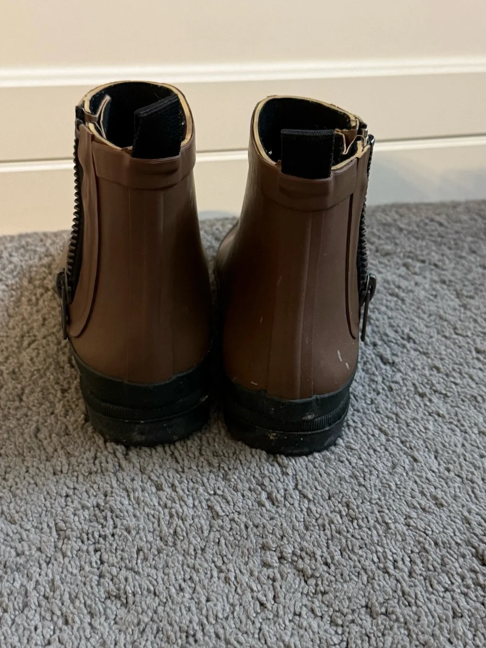 Madewell Women Brown Rain Boots Rubber Ankle Boots with Side Zipper